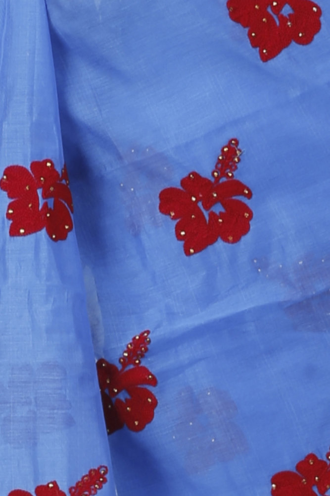 Sky Blue Blended Cotton Joba Hand Loom Saree (1273)